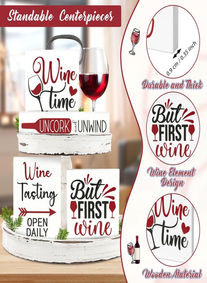 CPicdn Wine Tiered Tray Decorations - 4Pcs Wine Theme Wooden Table Centerpieces Block Plaque Sign Tabletop Decorations for Home Kitchen Wine Bar Desk Shelf Supplies Gifts - Image 3
